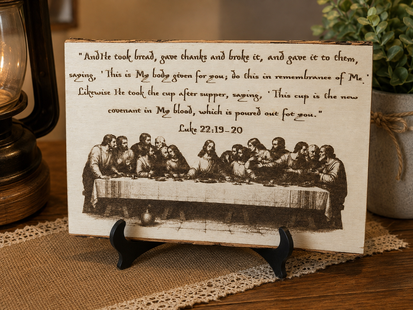 Last Supper Laser Engraved Wood Plaque - Luke 22:19-20