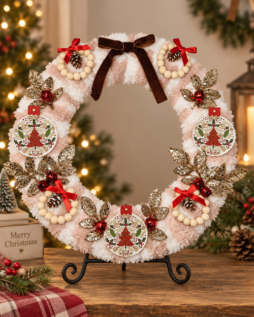 Blush pink and white handcrafted Christmas wreath
