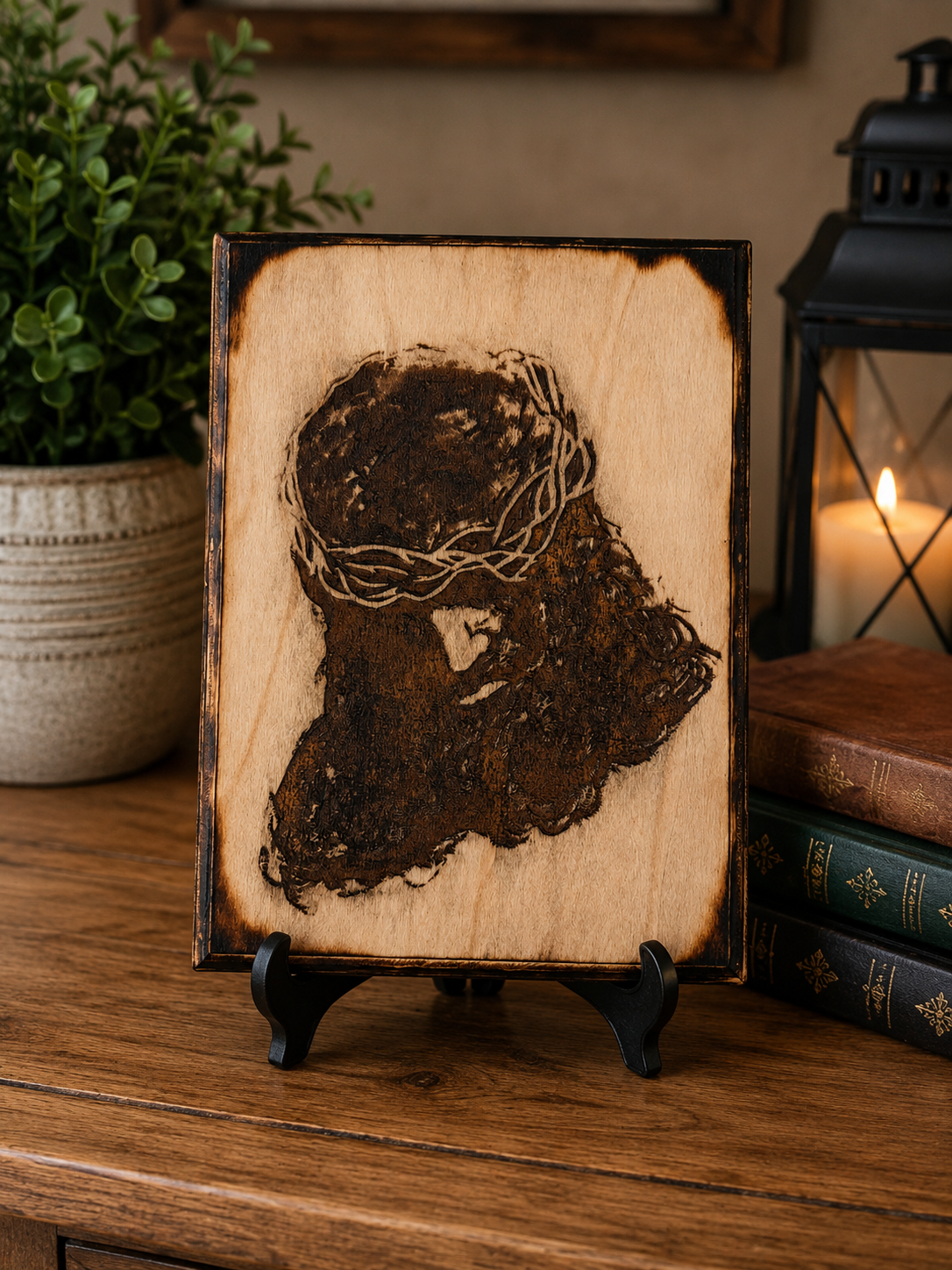 Jesus Crown of Thorns Laser Engraved Wood Plaque – Rustic Christian Décor